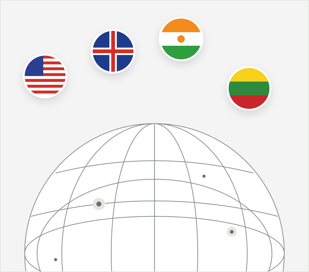 Globe et drapeaux — paiements internationaux